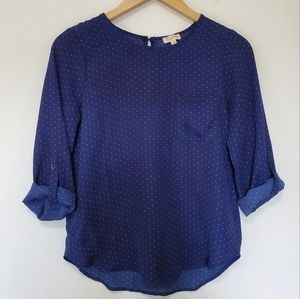 Navy Blue and Orange Polka-dot Blouse | Lily White